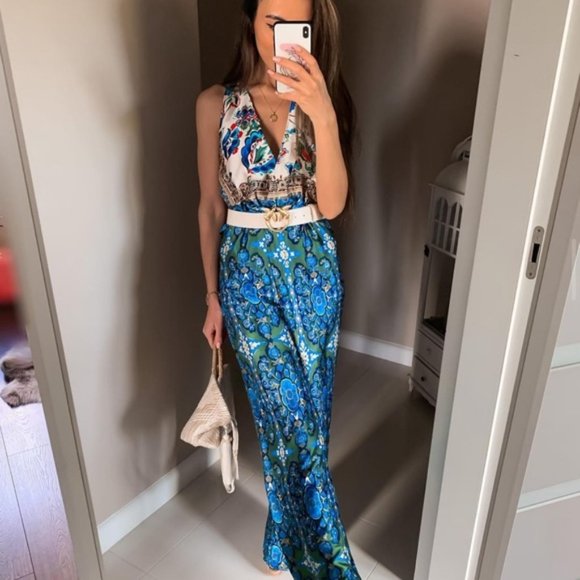Zara Satin Multicolored Printed Jumpsuit - Picture 4 of 13